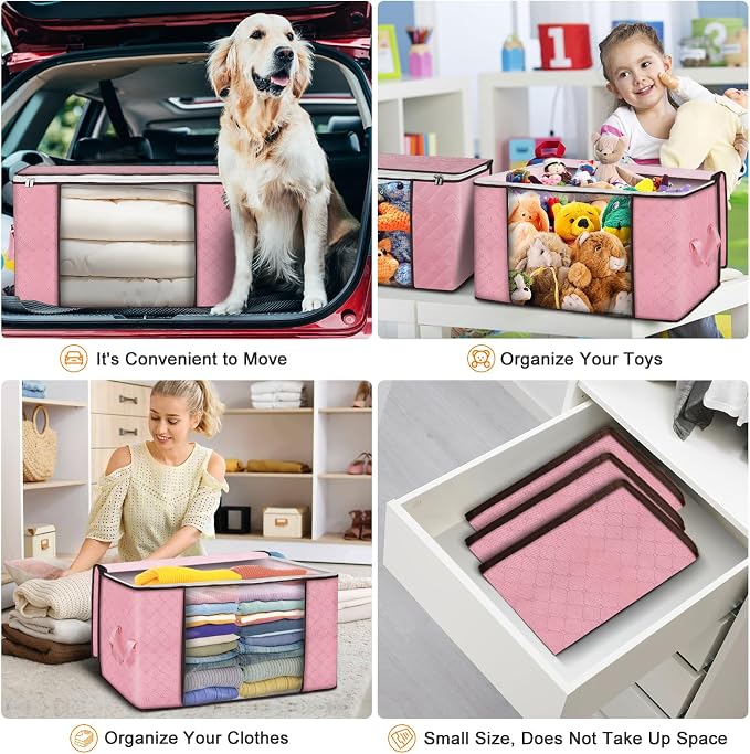 90L Large Storage Bags, 6 Pack Clothes Storage Bins Closet Organizers | Foldable Storage Containers, with Reinforced Handle, for Clothing, Blanket, Comforters, Bed Sheets, Pillows and Toys