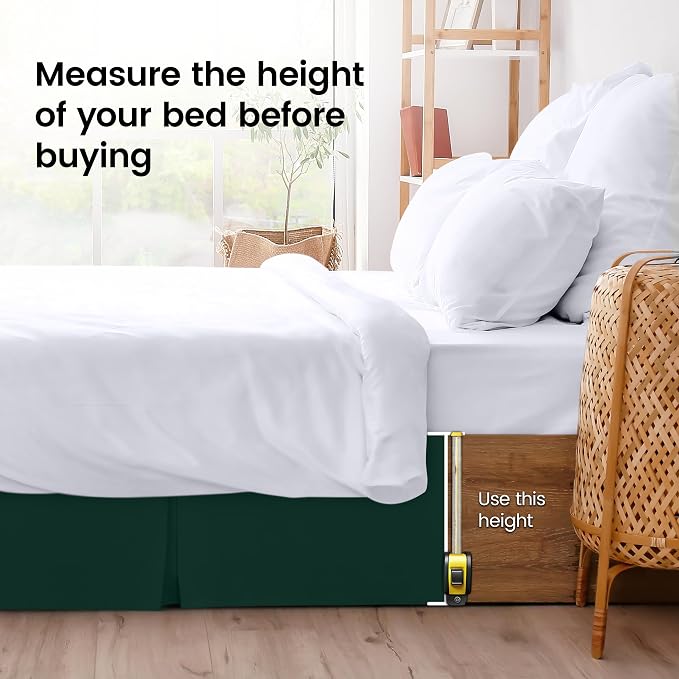 Queen Bed Skirt, Hides Under-Bed Storage 16 Inch Drop, Pleated, Emerald | Easy Fit Design, Shrinkage & Fade Resistant, Hotel Style, Microfiber Durable Fabric, Machine Washable