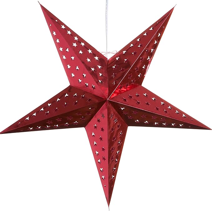 Hologram Red Paper Star Lantern with 12 Foot Power Cord Included