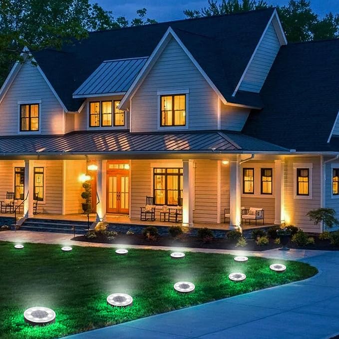 Joomer Solar Ground Lights Outdoor Waterproof, 4 Pack 8 LED, White | Solar Powered Garden Lights Disc Landscape Lighting Outdoor for Patio Pathway Lawn Yard Driveway Walkway outside