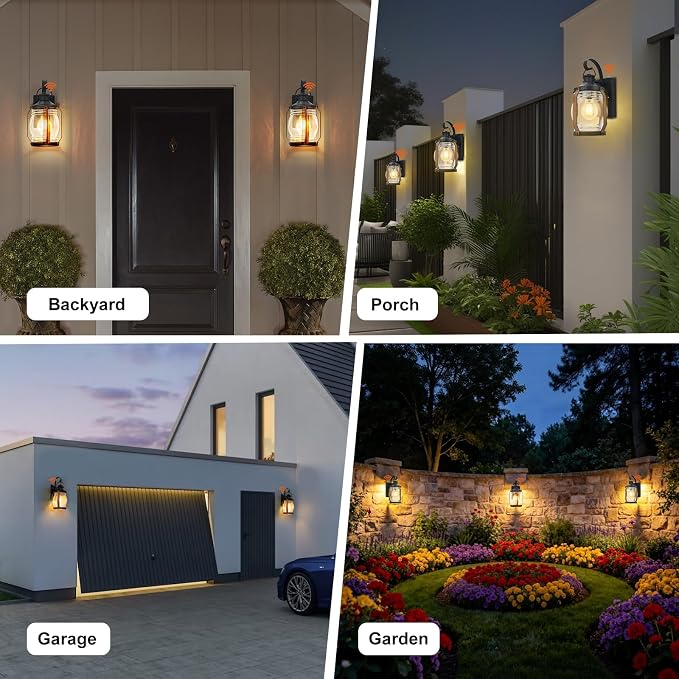 b&k Jasmine Dusk to Dawn Outdoor Wall Sconce Lights, Outdoor Porch Lights Wall Mount 2 Pack, Black Modern Farmhouse Outside Wall Lantern, Waterproof Exterior Garage Lights Fixture for House, E26