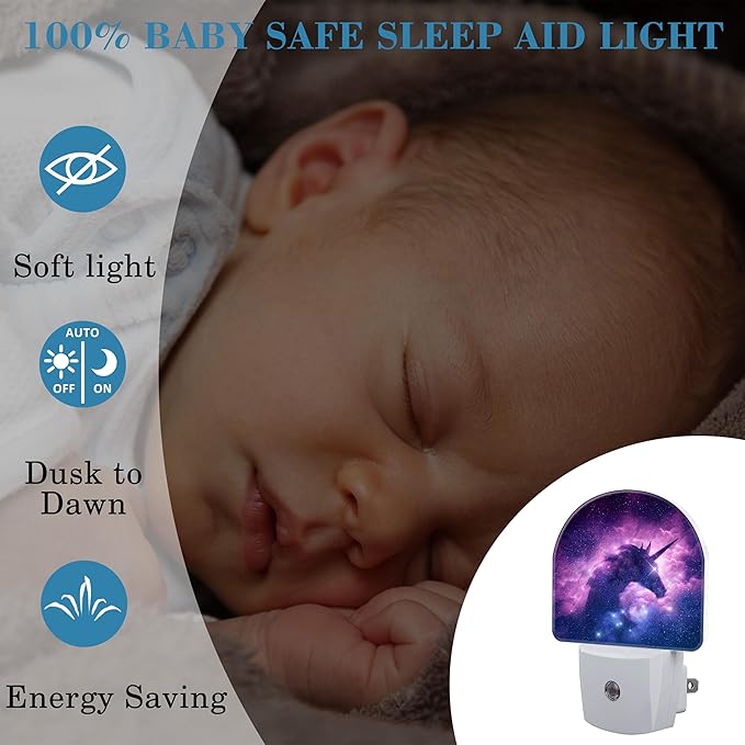 Plug in Night Lights Unicorn Silhouette in Galaxy Nebula Nightlight Plug Into Wall Dusk to Dawn Sensor LED Night Light for Kid Girls Boys Room Decor,Hallway,Kitchen,Bathroom,Nursery,Stairs