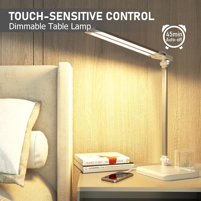 LED Desk Lamp for Home Office Desk Light Table Lamp 50 Lighting Modes Timer | Eye-Caring Desk Lamp with USB Adapter, Foldable Dual Swing Arm Architect for Reading, Study, Workbench