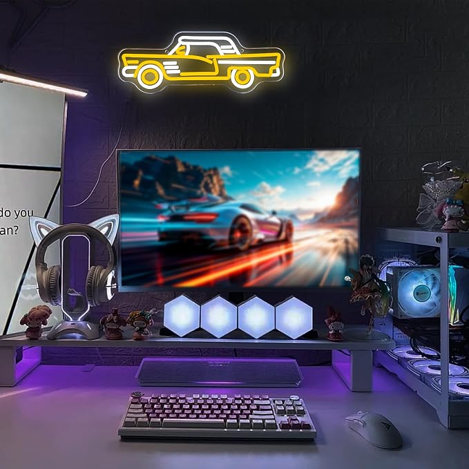 Vintage Sports Car Neon Sign, Cool Dimmable LED Retro Yellow Sports Car Shape Neon Sign, USB Powered Car Sign for Garage Bar Party Boys Room Game Room Man Den Bedroom Birthday Gift(15.7 * 6in)