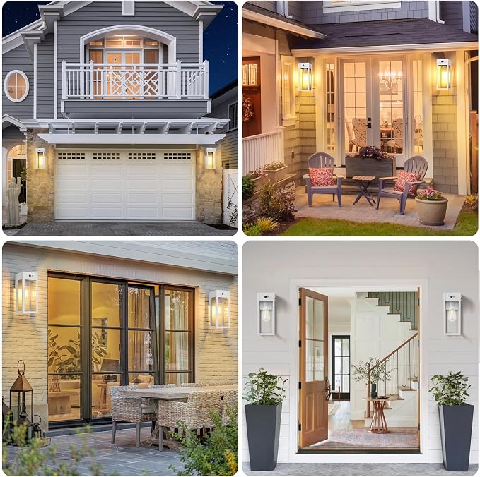 Porch Lights with GFCI Outlet, Motion Sensor Outdoor Lights | Dusk to Dawn, Anti-Rust, Waterproof, Tempered Glass, Easy Installation, E26 Socket, Exterior Lighting for Patio Garage, White