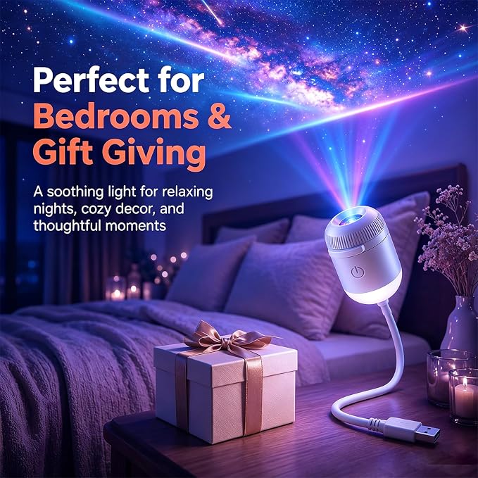 2026 New Hd Smart Dynamic 5d Holographic Night Light Projector, Plug and Play 2-in-1 Galaxy Star and Ocean Projector,360 Rotating, USB Powered Ceiling Light for Bedroom