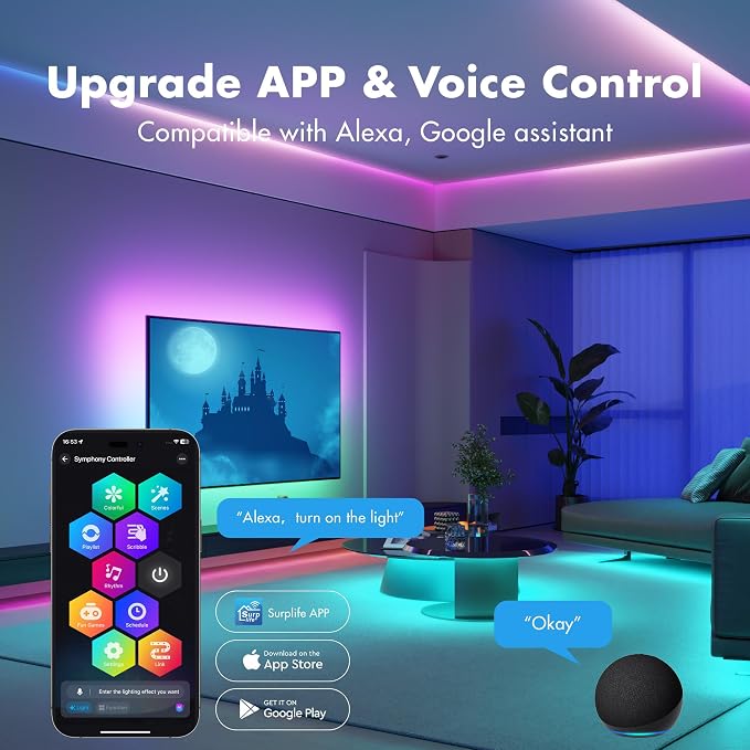 LED Strip Lights,130FT Smart IC RGB WiFi Voice Controlled LED Lights | Segmented DIY Color, Rainbow Chasing, Music Sync, Alexa Google Compatible for Bedroom Decor