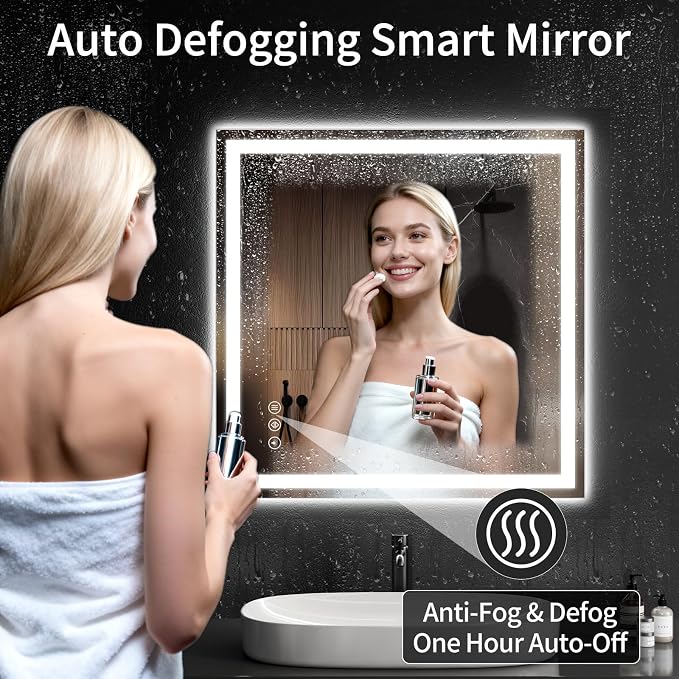 30"x30" LED Bathroom Mirror with Lights, Dimmable，Anti-Fog，Bathroom Vanity Mirror for Wall, Backlit + Front Lit, Memory Function, Shatter-Proof，Tempered Glass