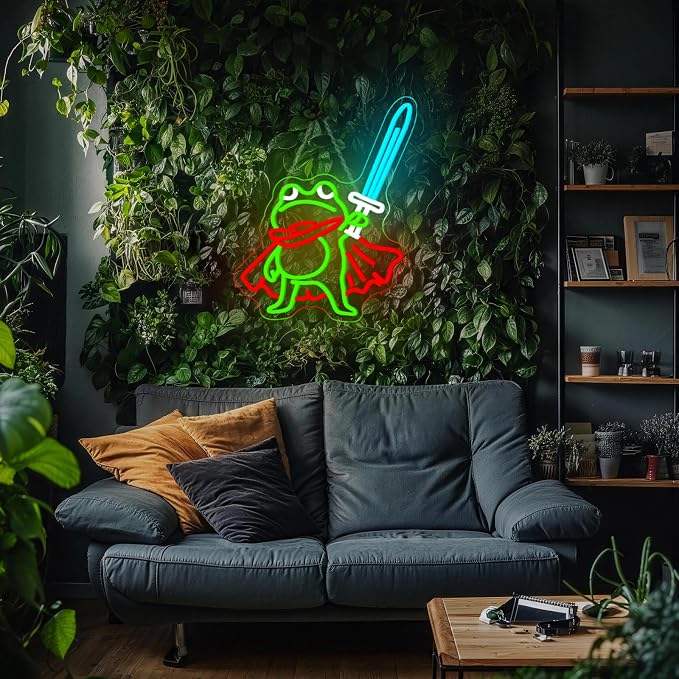 Frog Prince Neon Sign Green Neon Signs 13x16 Inch Cute Cartoon LED Light for Man Cave Gamer Gift Game Room Bedroom Bar Pub Wall Decor USB Powered