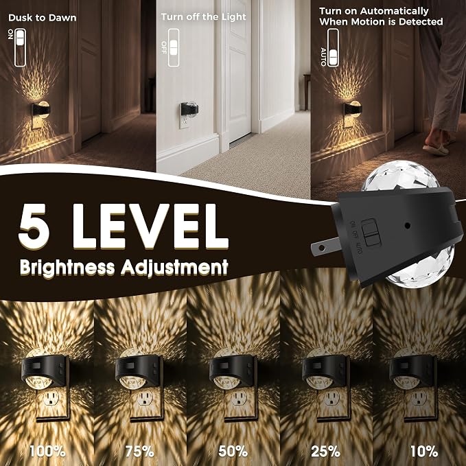 Motion Sensor Night Light Projector Dimmable Warm White Rotatable | night lights plug into wall dimming, dusk to dawn & motion sensor, 180°rotatable, 3000K bedroom hallway bathroom home decor