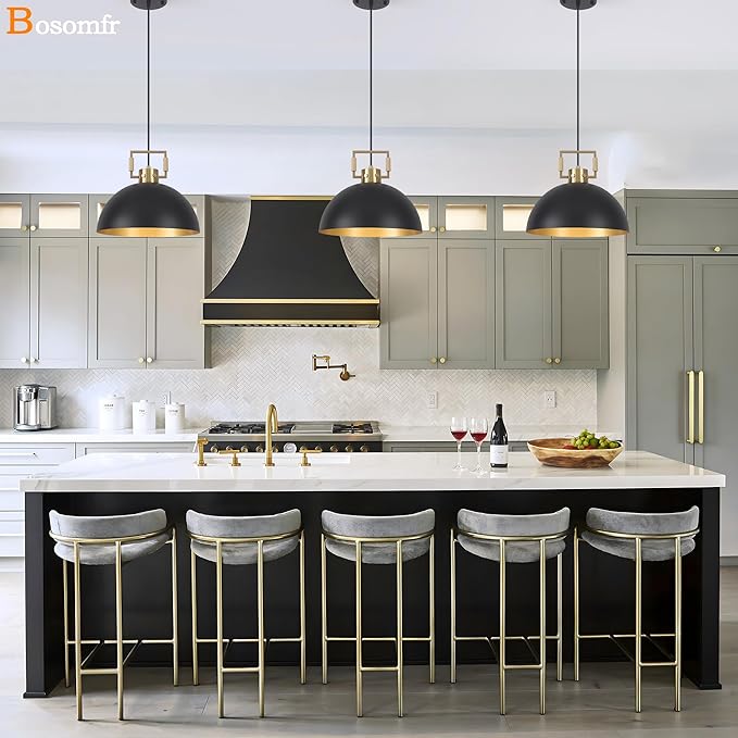 Matte Black Farmhouse Pendant Light 2 Pack Adjustable Height Vintage Hanging Industrial Ceiling Lights Fixture for Kitchen Island Hallway Dining Room Dome Chandelier Modern Pendant Lighting 12''