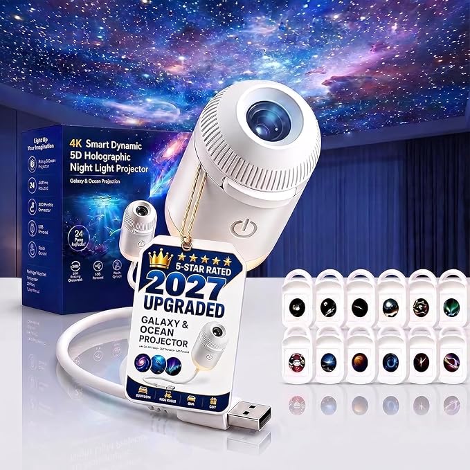 Galaxy Projector, Ocean Projector, 5D Holographic Night Light Projector, Plug and Play Hd Star Projector, 360° Adjustable Hd Galaxy and Ocean Projector for Bedroom Ceiling，Ocean & Galaxy 12pc