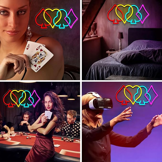Poker Neon Sign Dimmable Playing Card LED Neon Light for Wall Decor | USB Powered Poker Neon Light for Casino Theme Decor, Man Cave, Game Room, Bar, Bedroom, Gift for Poker Players & Card Gamer