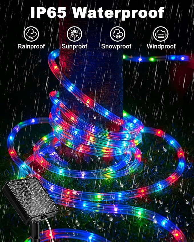 btfarm Solar Rope Lights, 120LED 46FT String Lights Outdoor Waterproof | 2 Pack 8 Modes, Timer Memory Function, Tube Trampoline lighting for Outside Garden Tree Christmas Yard Patio Decor,Multicolor