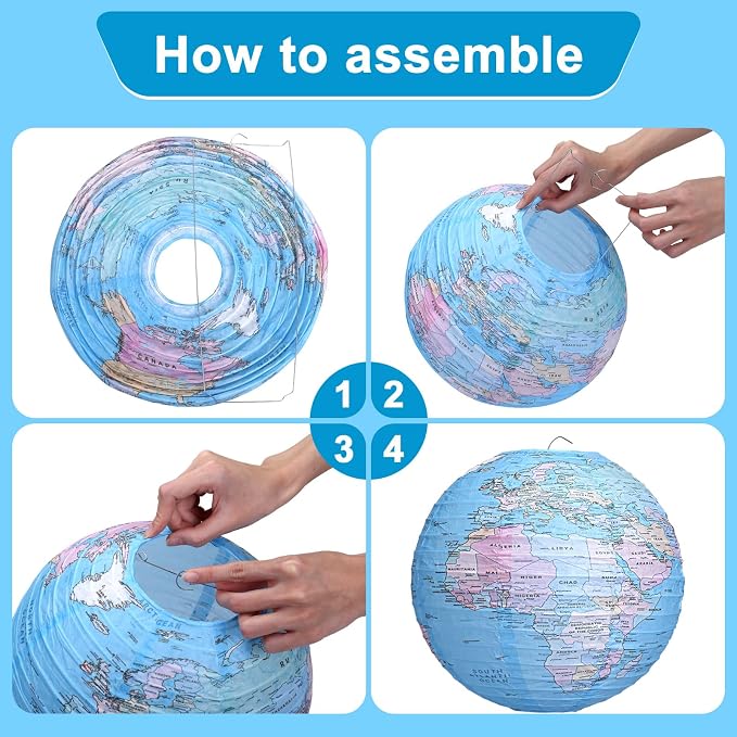 Globe Hanging Paper Lanterns, Around The World Earth Day Decorations, Travel Themed Paper Lanterns for Classroom Decorations Travel Party Decorations (12 inch, 6pcs)