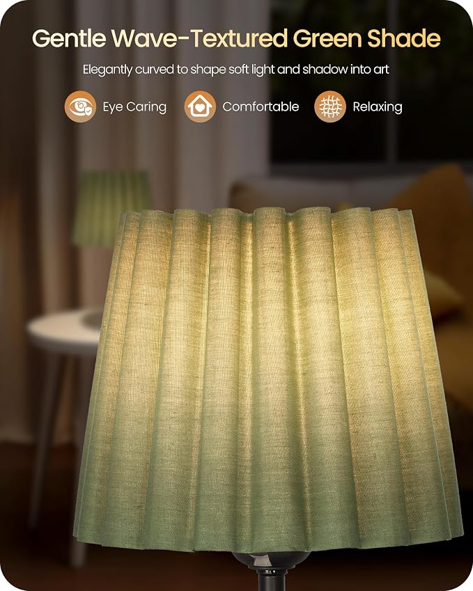 Small Bedside Table Lamps Set of 2, Dimmable Table Lamps with 3 Adjustable Color Temperatures, Nightstand Lamps with 2 Bulbs, E26 Base, for Bedroom, Study, Desk, Green and Black J15TLP205