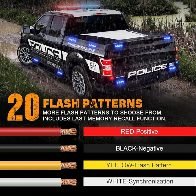 XRIDONSEN 8PCS Sync Blue Grill Emergency Lights 32 LED Grille Surface Mount Firefighter Police Lights Strobe Flashing Warning Safety Hazard First Responder Light for Vehicles Firefighters POV Trucks