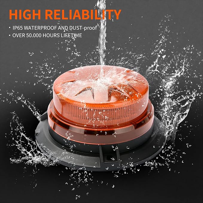 Amber Yellow Led Emergency Strobe Beacon Lights for Car 12V 24V 24-LEDs | Magnetic Mount, 8 Flash Model, Warning Safety Flashing, Rooftop Signal Lamp for Forklife Construction Truck Tractor Golf SUV