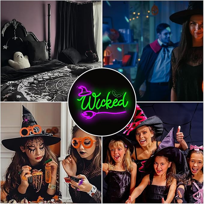 Witch Neon Sign Halloween Neon Lihts for Bedroom Movie LED Lights for Room Dimmable Green Light Up Sign for Halloween Party Musical Led Sign for Wall Art Decor Gifts for Witch Fans Lovers