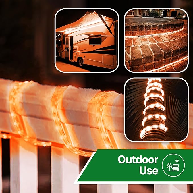 Tupkee LED Rope Light Orange - for Indoor and Outdoor use, 24 Feet (7.3 m) - 10MM Diameter - 144 LED Long Life Bulbs Rope Tube Lights