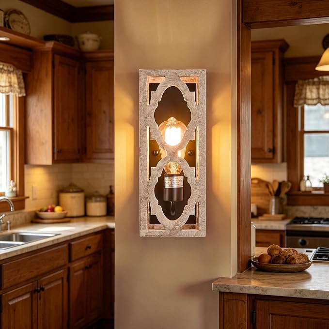 Farmhouse Wall Sconce, 1-Pack Rustic Wooden Hardwired Wall Scones,13In Indoor Vintage Decorative Light Fixture for Bedroom Living Room Hallway Kitchen,Home Light Interior,No Bulb Included