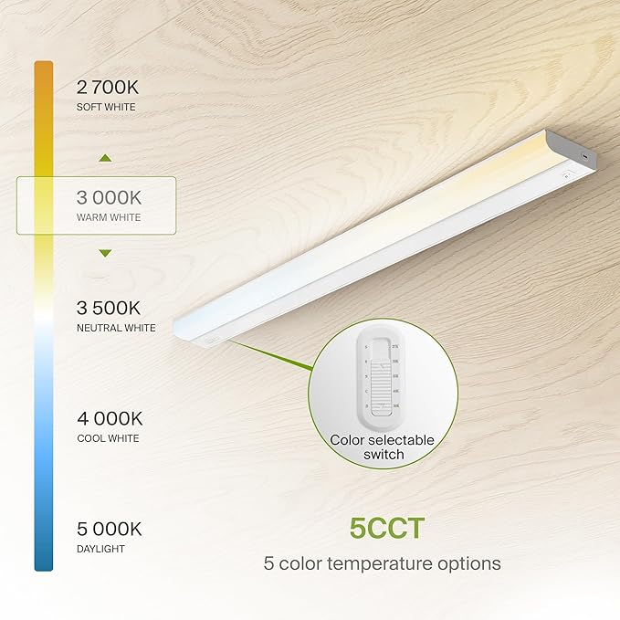 ASD 6 Pack 40 Inch Hardwired LED Under Cabinet Lights, On/Off & 5CCT Switch 2700K-5000K, 20W 1814LM CRI90+, Direct Wire Low Profile Linkable Fixture, Dimmable Under Counter Kitchen Lighting, White, UL