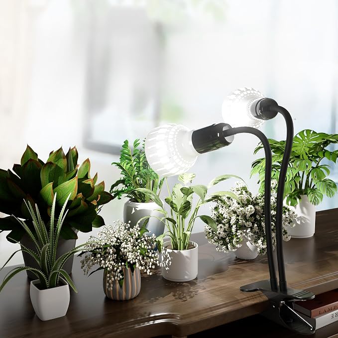Grow Light,24W (160Watts Equiv) 5000K White Full Spectrum LED Growing Lamp Clip on Desk for Indoor Plants,Bulbs Replaceable & Non-dimmable (Black, 160W)