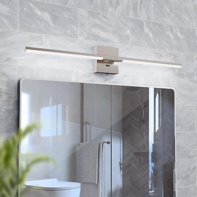 32 Inch Brushed Nickel Bathroom Vanity Light, Built-in Dimmer 2700K-6000K 1450LM LED, 360° Rotatable Bathroom Lights Over Mirror for Makeup, Shaving, Restroom, Powder Room ETL FCC