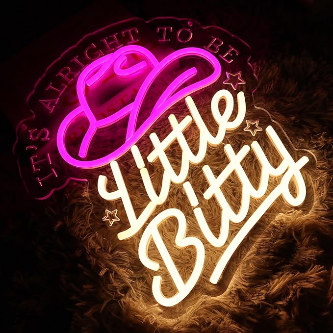 It's Alright To Be Little Bitty Neon Sign for Wall Decor Dimmable Cowboy Hat Led Sign for Bedroom Neon Light for Western Farmhouse Nursery Decor Home Baby Shower Party Gift for Kids Girls