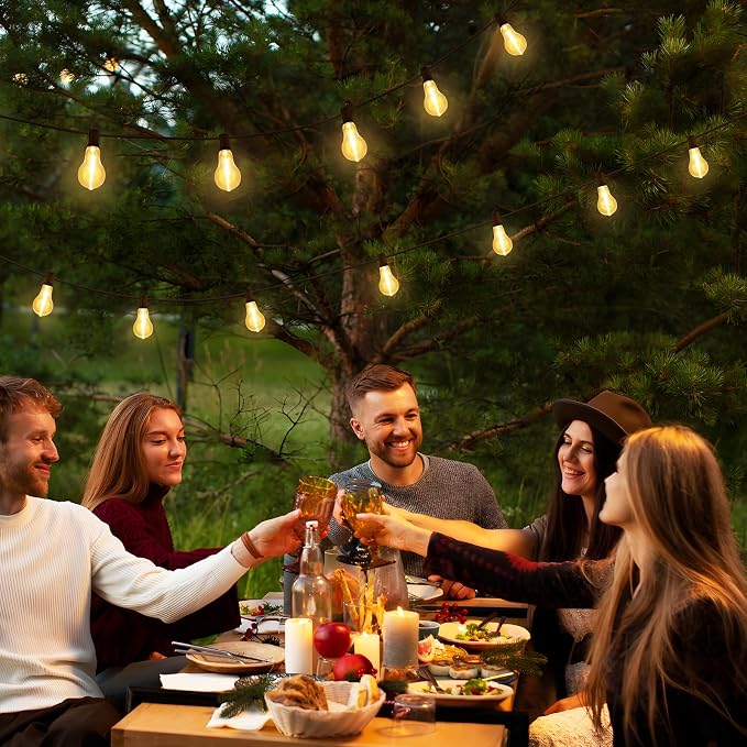 100FT Outdoor String Lights, Patio Light with 32 A39 Bulbs, Black | Plug in, Dimmer not included, Waterproof, Shatterproof, Extendable, LED Hanging Lamp for Indoor Outside Decor, Warm White