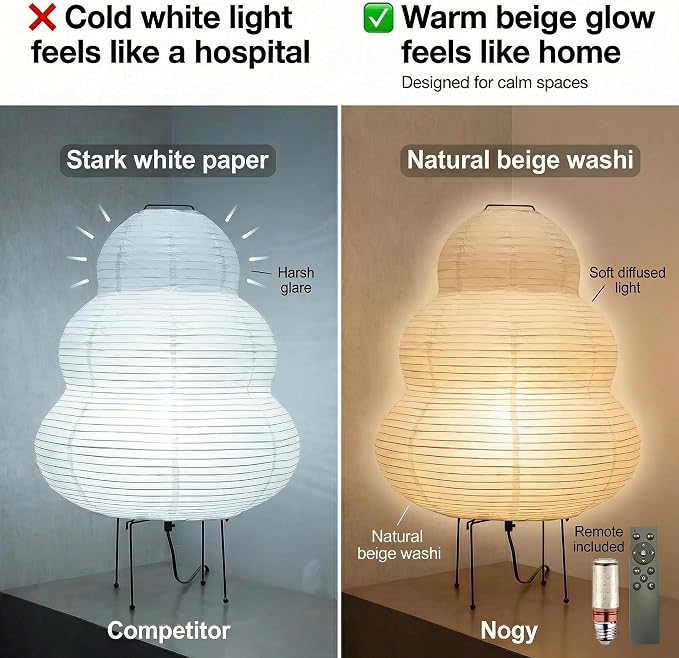 Akari Noguchi Rice Paper Lamp • Japanese Paper Lantern Lamp • Japanese Japandi Floor/Table Lamp for Soft Ambient Lighting (Akari)