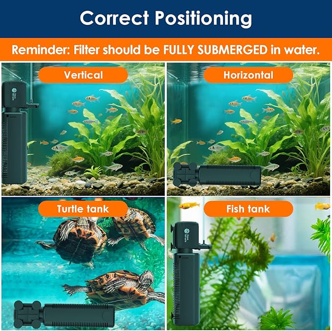 AquaMiracle Aquarium Filter with U - V Light & Filter Sponge, Fish Tank Filter with Timer for Green Water, Turtle Filter with Aeration & Rainfall Mode for Aquarium 80-200 Gallon