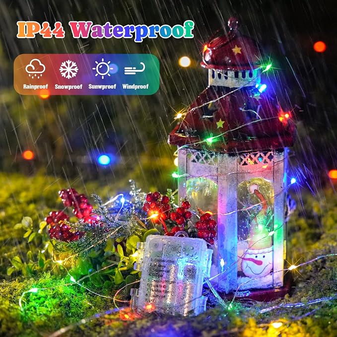 JMEXSUSS 2Pack Multicolor Fairy Lights Battery Operated for Christmas Decor | Total 200 LED 66ft, Battery Powered Christmas Lights with Remote, 8 Modes Twinkle String Light for Mantel Tree Indoor Outdoor