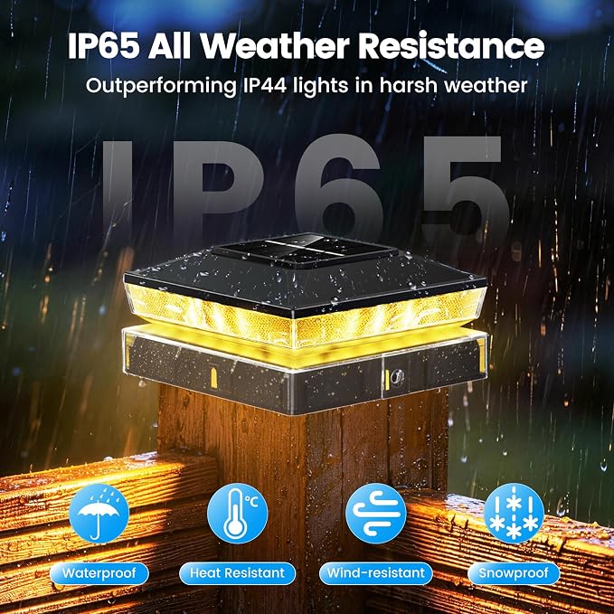 Solar Post Cap Lights 2 Pack, Post Lights for 4x4 Wood/Vinyl Posts | 3.5x3.5/4x4 Fence Post Solar Lights, IP65 Waterproof, 10-12H Upgraded Warm/Cool White Glow for Garden/Patio/Porch - Black