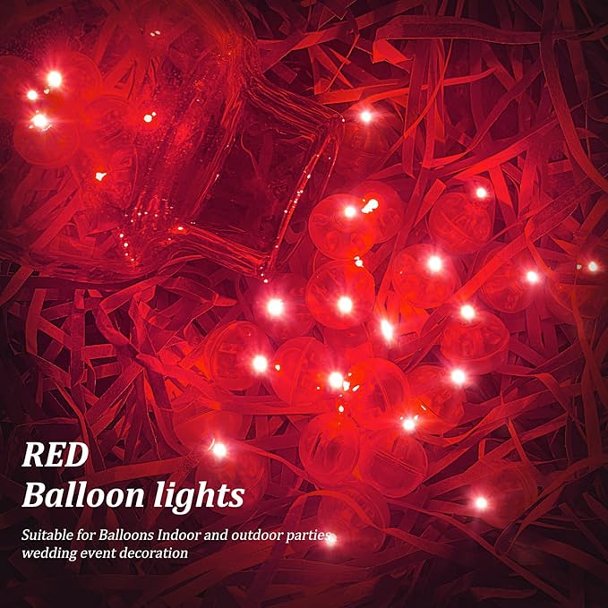 100 PCS Red Balloon Light with Loop for Hanging, Mini Ball Lamp Round Tiny Led Light for Paper Lanterns Balloons Vases Cups Birthday Party Event Wedding Christmas Decoration