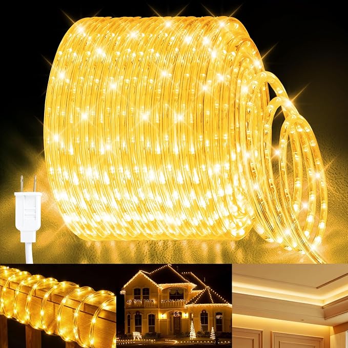 LED Rope Light, IP65 Tube Light for Christmas Patio Trees Decor, 80FT 3000K | Waterproof Clear Tube Light Plug in, 864 Warm White LEDs 110V Flexible Cuttable Connectable for Outdoor Balcony Bedroom