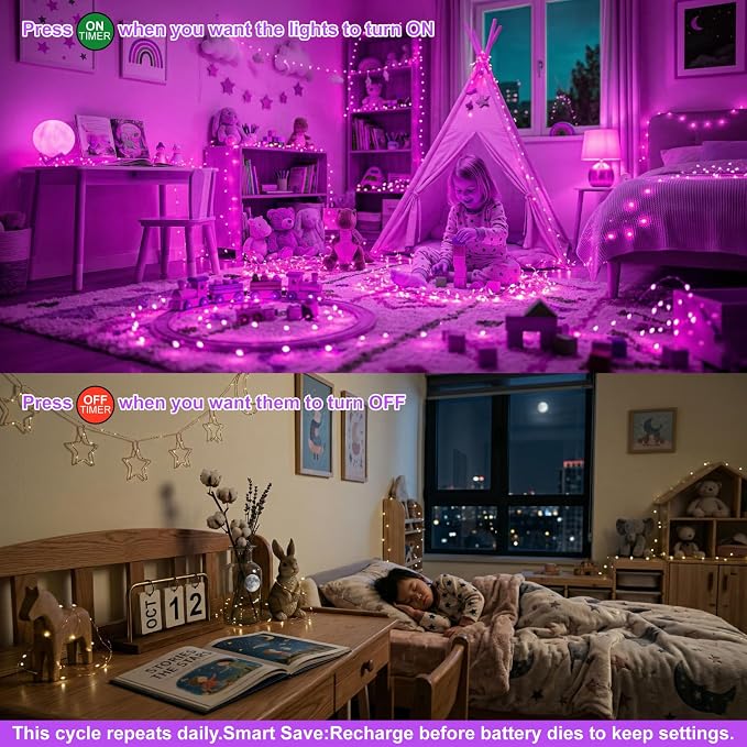 8 Pack Rechargeable LED Fairy Lights 7Ft 20LED Battery Operated | 8 Modes, Remote & DIY Timer Mini Twinkle String Lights for Indoor Christmas Wedding Mason Jar Bedroom Table