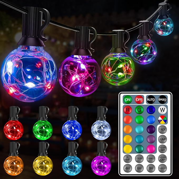 Ollny 30FT Outdoor String Lights, Waterproof Connectable Shatterproof RGBW Outside Light with 30 Edison LED Bulbs Plug in, Patio Lights for Indoor Balcony Porch Camping Deck