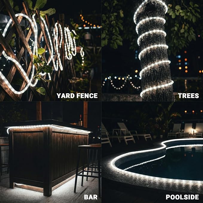 LED Rope Lights,Connectable for Indoor & Outdoor,110V Transparent Flexible Tube Lights,Waterproof LED Rope Lighting For Outside,Deck,Patio, Pool,Camping,Bedroom Decor,Landscape Lighting (White, 150ft)