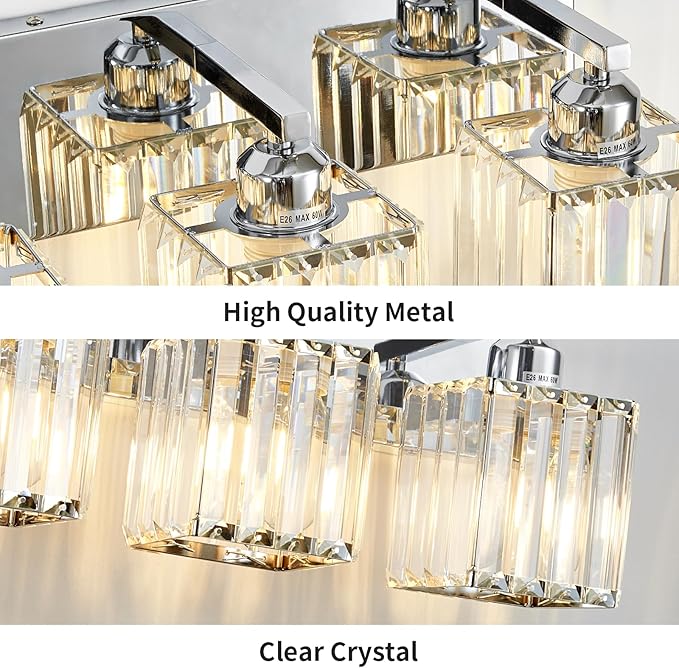Modern Bathroom Vanity Light 6-Lights Modern Chrome Crystal Bathroom Wall Light Large Vanity Light Fixtures Over Mirror