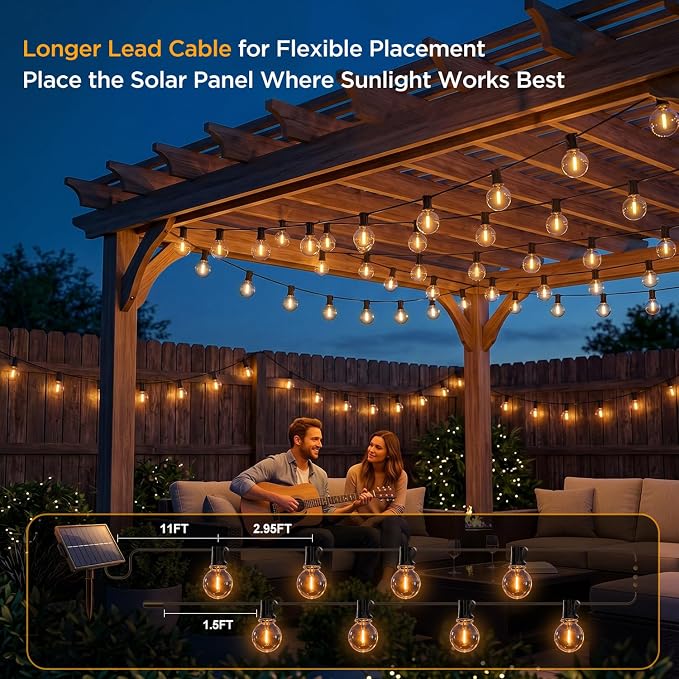 Nisocy 100FT Solar String Lights Outdoor, G40 Shatterproof Patio Lights with Upgraded Remote, Solar & USB Charging, Dusk to Dawn, Waterproof Hanging Bistro Lights for Backyard Garden RV Camping