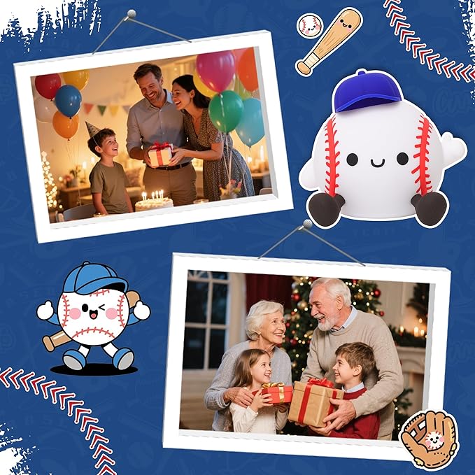 Baseball Night Light, Sports Baseballs Gifts for Baseball Fan, Soft Silicone Rechargeable LED Touch Lamp, Nursery Bedroom Bedside Decor for Boys Baby Kids Teen Sport Lover Xmas Birthday Gifts
