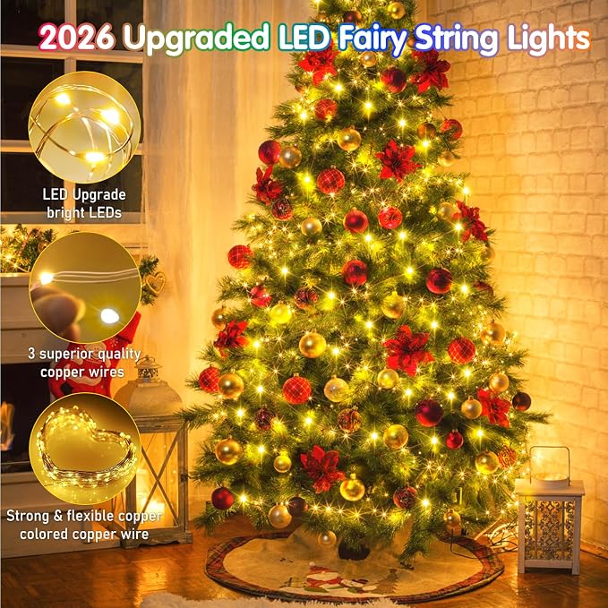 KNONEW 532FT 1600LED Outdoor Fairy Lights Plug in Warm White Xmas Decor | Timer, Memory, Dimmable, Remote, Waterproof, Copper Wire, Flexible, for Garden, Wedding, Party, Indoor/Outdoor, Christmas