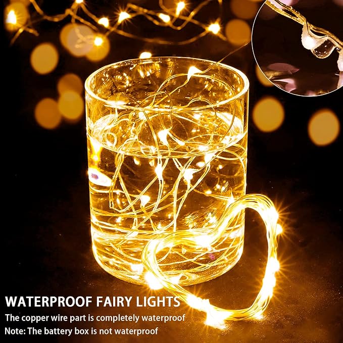6 Pack Fairy Lights Battery Operated with Remote Timer 8 Lighting Modes,7ft 20 LED Waterproof Mini String Lights for Halloween Christmas Table Centerpieces Bedroom Decorations,Yellow