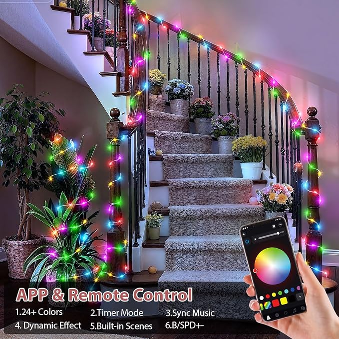 66FT 200 LED Smart String Lights, Plug in Fairy Lights with APP & Remote Control, Music Sync, RGB Warm White, Timer, Twinkle Lights for Bedroom Walls Holiday Party Decorations