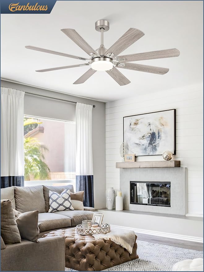 Fanbulous 62 Inch Outdoor Ceiling Fans with Lights,Nickel | Modern,6 Speeds,3CCT,Timer,Remote Control,Quiet Reversible DC motor,Large,8 Double-sided Blades,Easy Installation