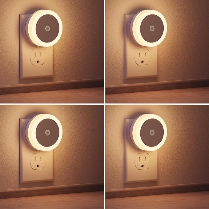 LED Night Lights Plug into Wall [2 Pack] Light Sensors | Night Light for Kids Room, Baby Night Light, Bathroom NightLights, Stair Lights, Hallway Light, Warm White