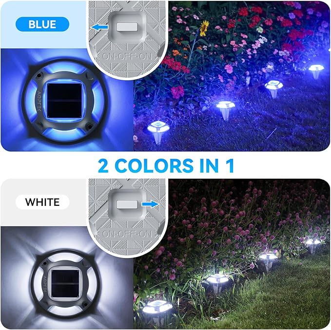 AGPTEK Solar Driveway Light 1 Pack, 2 Colors in 1 Outdoor Solar Deck Dock Marine Waterproof LED Driveway Marker Security Lights for Outside Pathway,Boat Dock,Step,Walkway,Path,Garden