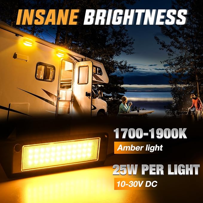 Nilight 2PCS 9 Inch RV Exterior Lights Amber Beam for RV Trailer Camper SUV | 2PCS LED porch scene cargo light, black aluminum housing, 12V 24V waterproof for RVs trailers campers 5th wheels
