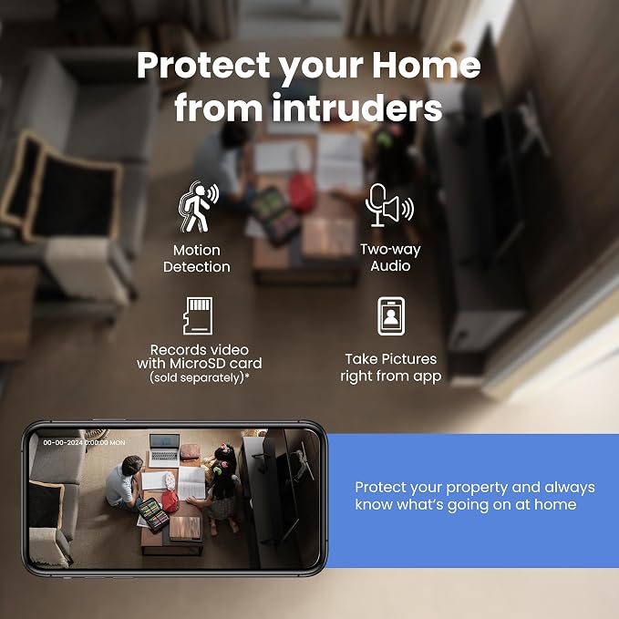 Feit Electric Smart Security Camera Bulb, 2K QHD Resolution, 2-Way Audio, Human Tracking, 350° Pan, Night Vision, Motion Alerts, E26 Base, Alexa/Google Assistant Compatible, CAM/PAN/WIFI/E26/2K